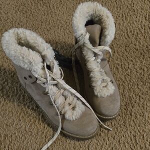 wonder nation Taupe Faux-Shearling Lace-Up Winter Boots
